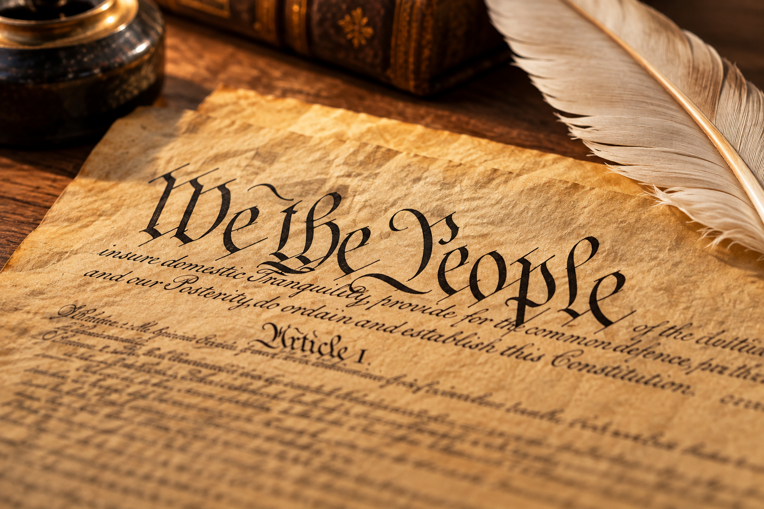 The United States Constitution with a quill pen